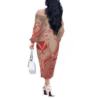 Hawaii Monk Seal and Map Off The Shoulder Long Sleeve Dress Polynesian Kanaka Maoli Red Vibe