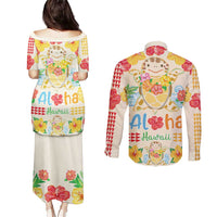 Kawaii Turtle Couples Matching Puletasi and Long Sleeve Button Shirt Aloha Hibiscus Flowers