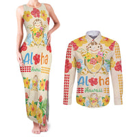 Kawaii Turtle Couples Matching Tank Maxi Dress and Long Sleeve Button Shirt Aloha Hibiscus Flowers
