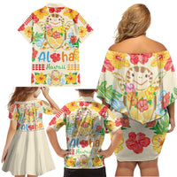 Kawaii Turtle Family Matching Off Shoulder Short Dress and Hawaiian Shirt Aloha Hibiscus Flowers LT9 - Polynesian Pride