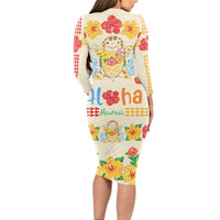 Kawaii Turtle Long Sleeve Bodycon Dress Aloha Hibiscus Flowers LT9 - Polynesian Pride
