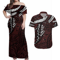 Polynesian Girl Tribal Tattoo Couples Matching Off Shoulder Maxi Dress and Hawaiian Shirt Oxbood Vibe LT9 Oxblood - Polynesian Pride
