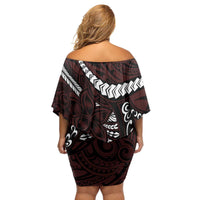 Polynesian Girl Tribal Tattoo Family Matching Off Shoulder Short Dress and Hawaiian Shirt Oxbood Vibe LT9 - Polynesian Pride