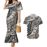 Polynesian Girl Tribal Tattoo Couples Matching Mermaid Dress and Hawaiian Shirt Beige Vibe LT9 Beige - Polynesian Pride