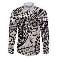 Polynesian Girl Tribal Tattoo Family Matching Mermaid Dress and Hawaiian Shirt Beige Vibe LT9 Dad's Shirt - Long Sleeve Beige - Polynesian Pride