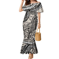 Polynesian Girl Tribal Tattoo Family Matching Mermaid Dress and Hawaiian Shirt Beige Vibe LT9 Mom's Dress Beige - Polynesian Pride