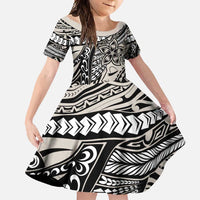Polynesian Girl Tribal Tattoo Family Matching Off Shoulder Maxi Dress and Hawaiian Shirt Beige Vibe LT9 Daughter's Dress Beige - Polynesian Pride