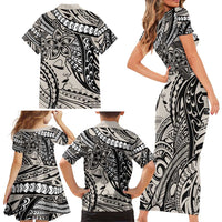Polynesian Girl Tribal Tattoo Family Matching Short Sleeve Bodycon Dress and Hawaiian Shirt Beige Vibe LT9 - Polynesian Pride