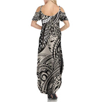 Polynesian Girl Tribal Tattoo Family Matching Summer Maxi Dress and Hawaiian Shirt Beige Vibe LT9 - Polynesian Pride