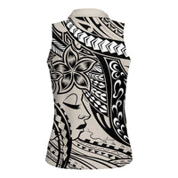 Polynesian Girl Tribal Tattoo Women Sleeveless Polo Shirt Beige Vibe
