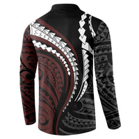 Polynesian Oxblood Line Art Tribal Tattoo Button Sweatshirt