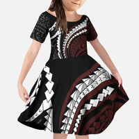 Polynesian Oxblood Line Art Tribal Tattoo Family Matching Mermaid Dress and Hawaiian Shirt LT9 Daughter's Dress Beige - Polynesian Pride