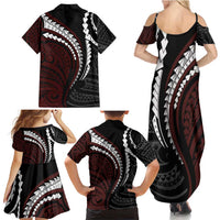 Polynesian Oxblood Line Art Tribal Tattoo Family Matching Summer Maxi Dress and Hawaiian Shirt LT9 - Polynesian Pride