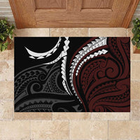 Polynesian Oxblood Line Art Tribal Tattoo Rubber Doormat