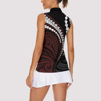 Polynesian Oxblood Line Art Tribal Tattoo Women Sleeveless Polo Shirt