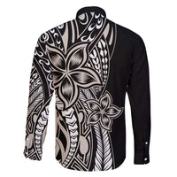 Polynesian Plumeria Floral Tattoo Pattern Family Matching Long Sleeve Bodycon Dress and Hawaiian Shirt Beige Style LT9 - Polynesian Pride