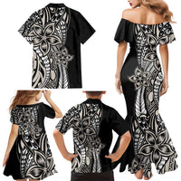 Polynesian Plumeria Floral Tattoo Pattern Family Matching Mermaid Dress and Hawaiian Shirt Beige Style LT9 - Polynesian Pride