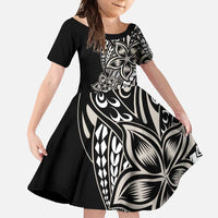 Polynesian Plumeria Floral Tattoo Pattern Family Matching Short Sleeve Bodycon Dress and Hawaiian Shirt Beige Style LT9 Daughter's Dress Beige - Polynesian Pride