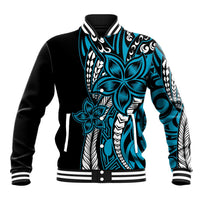 Polynesian Plumeria Floral Tattoo Pattern Baseball Jacket Bllue Style