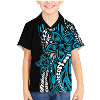 Polynesian Plumeria Floral Tattoo Pattern Family Matching Mermaid Dress and Hawaiian Shirt Blue Style LT9 Son's Shirt Blue - Polynesian Pride