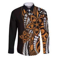 Polynesian Plumeria Floral Tattoo Pattern Family Matching Mermaid Dress and Hawaiian Shirt Gold Style LT9 Dad's Shirt - Long Sleeve Gold - Polynesian Pride