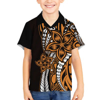 Polynesian Plumeria Floral Tattoo Pattern Family Matching Off Shoulder Short Dress and Hawaiian Shirt Gold Style LT9 Son's Shirt Gold - Polynesian Pride