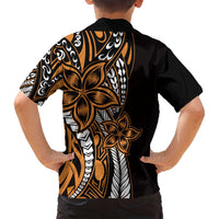 Polynesian Plumeria Floral Tattoo Pattern Family Matching Tank Maxi Dress and Hawaiian Shirt Gold Style