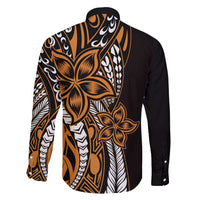 Polynesian Plumeria Floral Tattoo Pattern Family Matching Tank Maxi Dress and Hawaiian Shirt Gold Style