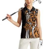 Polynesian Plumeria Floral Tattoo Pattern Women Sleeveless Polo Shirt Gold Style