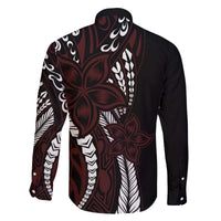 Polynesian Plumeria Floral Tattoo Pattern Family Matching Off The Shoulder Long Sleeve Dress and Hawaiian Shirt Oxblood Style LT9 - Polynesian Pride
