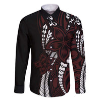 Polynesian Plumeria Floral Tattoo Pattern Family Matching Off Shoulder Short Dress and Hawaiian Shirt Oxblood Style LT9 Dad's Shirt - Long Sleeve Oxblood - Polynesian Pride