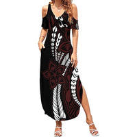 Polynesian Plumeria Floral Tattoo Pattern Family Matching Summer Maxi Dress and Hawaiian Shirt Oxblood Style LT9 Mom's Dress Oxblood - Polynesian Pride