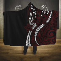 Polynesian Plumeria Floral Tattoo Pattern Hooded Blanket Oxblood Style