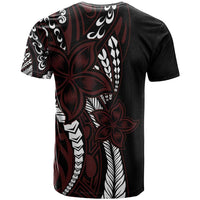 Polynesian Plumeria Floral Tattoo Pattern T Shirt Oxblood Style