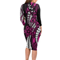 Polynesian Plumeria Floral Tattoo Pattern Long Sleeve Bodycon Dress Pink Style LT9 - Polynesian Pride