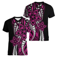 Polynesian Plumeria Floral Tattoo Pattern Women V-Neck T-Shirt Pink Style