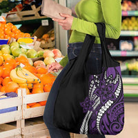 Polynesian Plumeria Floral Tattoo Pattern Grocery Bag Purple Style