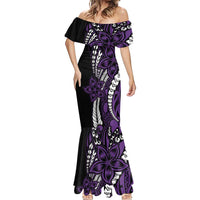 Polynesian Plumeria Floral Tattoo Pattern Mermaid Dress Purple Style LT9 - Polynesian Pride