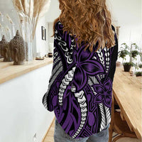 Polynesian Plumeria Floral Tattoo Pattern Women Casual Shirt Purple Style
