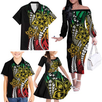 Polynesian Plumeria Floral Tattoo Pattern Family Matching Off The Shoulder Long Sleeve Dress and Hawaiian Shirt Reggae Style LT9 - Polynesian Pride