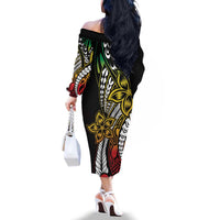 Polynesian Plumeria Floral Tattoo Pattern Family Matching Off The Shoulder Long Sleeve Dress and Hawaiian Shirt Reggae Style LT9 - Polynesian Pride
