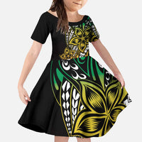 Polynesian Plumeria Floral Tattoo Pattern Family Matching Short Sleeve Bodycon Dress and Hawaiian Shirt Reggae Style LT9 Daughter's Dress Reggae - Polynesian Pride