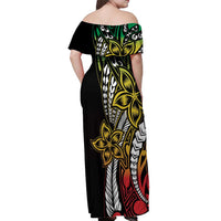 Polynesian Plumeria Floral Tattoo Pattern Off Shoulder Maxi Dress Reggae Style