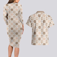 Hawaiian Palaka Quilt Pattern Couples Matching Long Sleeve Bodycon Dress and Hawaiian Shirt Hawaii Culture Bird of Paradise Exotic Motif LT9 - Polynesian Pride