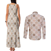 Hawaiian Palaka Quilt Pattern Couples Matching Tank Maxi Dress and Long Sleeve Button Shirt Hawaii Culture Bird of Paradise Exotic Motif LT9 - Polynesian Pride