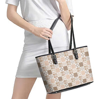 Hawaiian Palaka Quilt Pattern Leather Tote Bag Hawaii Culture Bird of Paradise Exotic Motif - Polynesian Pride