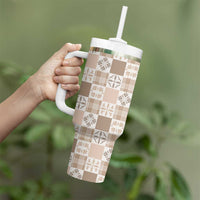 Hawaiian Palaka Quilt Pattern Tumbler With Handle Hawaii Culture Bird of Paradise Exotic Motif - Polynesian Pride