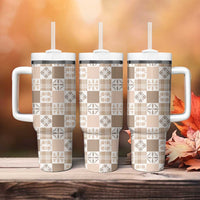 Hawaiian Palaka Quilt Pattern Tumbler With Handle Hawaii Culture Bird of Paradise Exotic Motif - Polynesian Pride