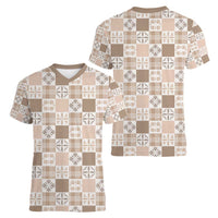 Hawaiian Palaka Quilt Pattern Women V-Neck T-Shirt Hawaii Culture Bird of Paradise Exotic Motif - Polynesian Pride
