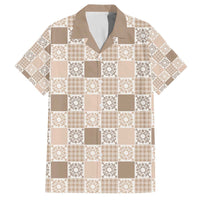 Hawaiian Palaka Quilt Pattern Family Matching Off The Shoulder Long Sleeve Dress and Hawaiian Shirt Hawaii Culture Honu Turtle LT9 Dad's Shirt - Short Sleeve Beige - Polynesian Pride